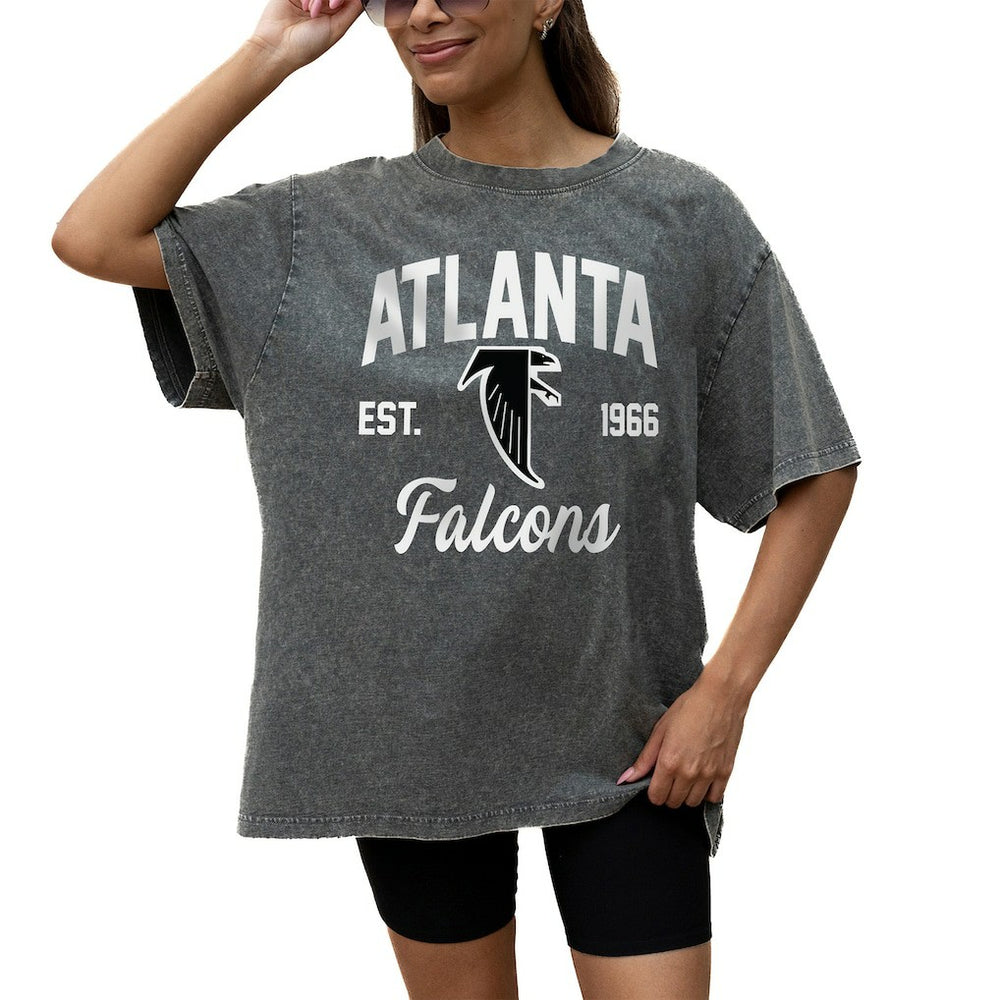 Atlanta Falcons Gameday Couture Women's Throwback Oversized Snow Wash T-Shirt - Grey T-shirts