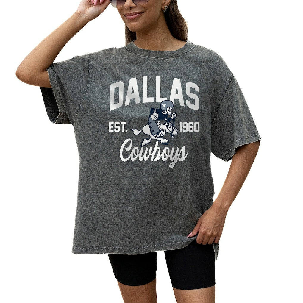 Dallas Cowboys Gameday Couture Women's Throwback Oversized Snow Wash T-Shirt - Grey T-shirts