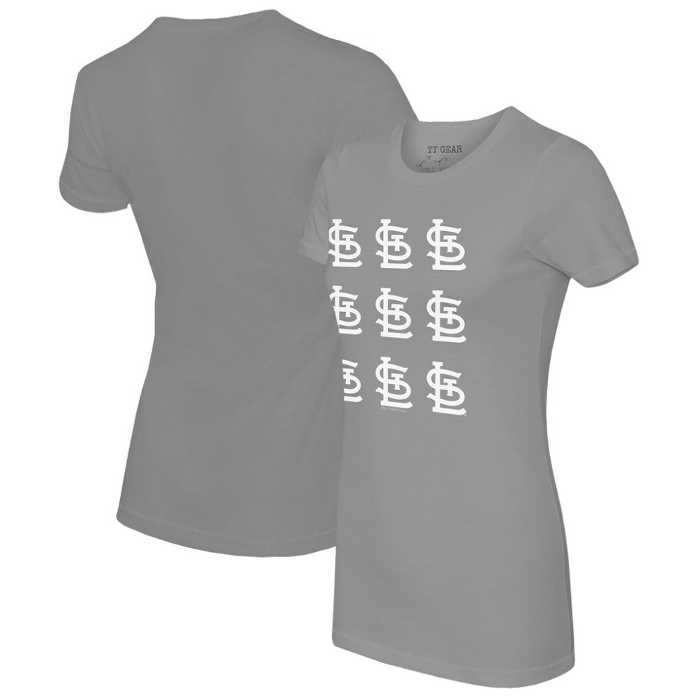 St. Louis Cardinals Tiny Turnip Women's Logo Grid  T-Shirt - Gray T-shirts