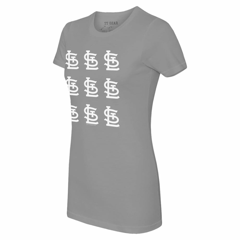 St. Louis Cardinals Tiny Turnip Women's Logo Grid  T-Shirt - Gray T-shirts