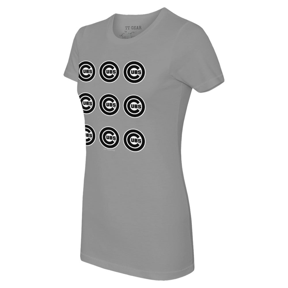 Chicago Cubs Tiny Turnip Women's Logo Grid  T-Shirt - Gray T-shirts