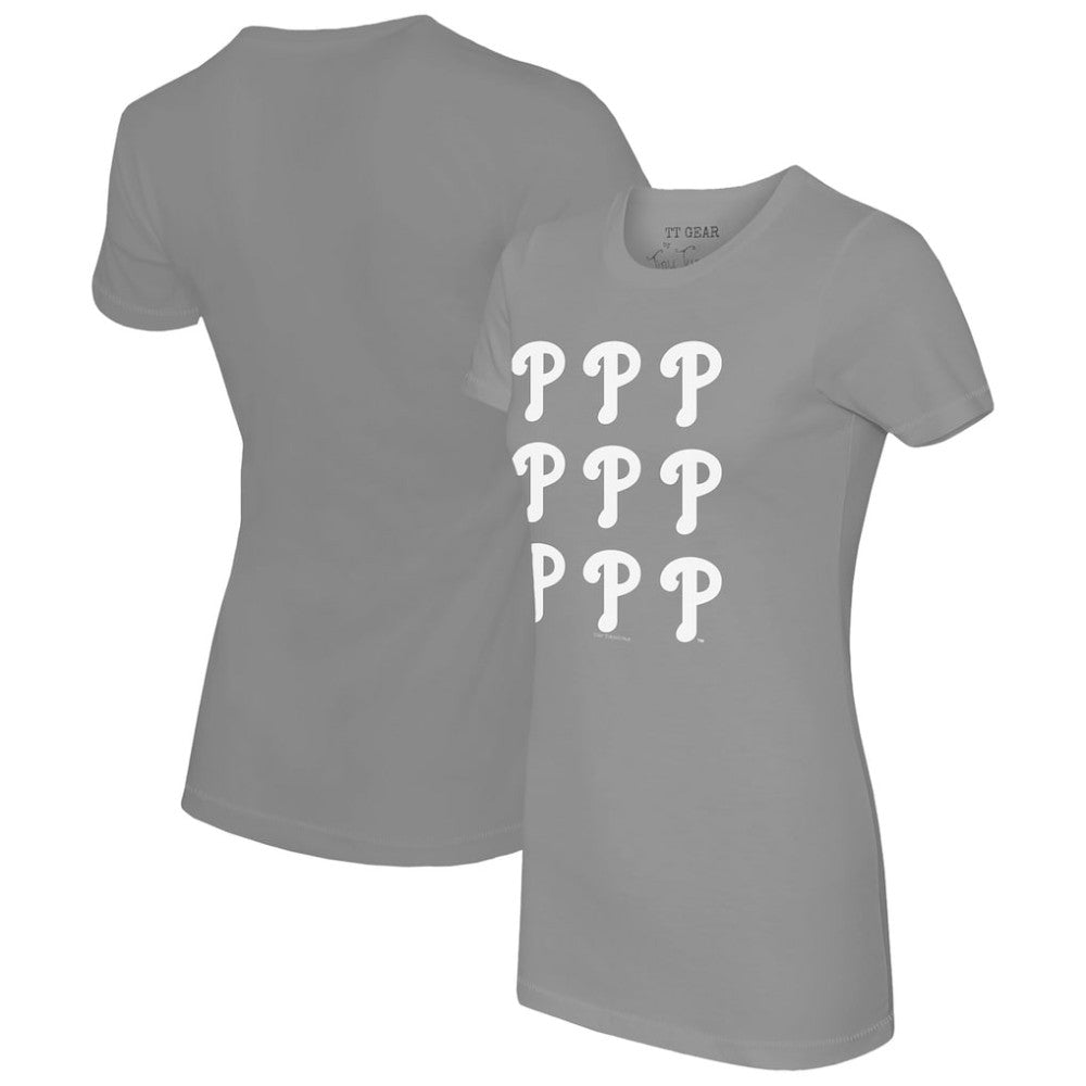 Philadelphia Phillies Tiny Turnip Women's Logo Grid  T-Shirt - Gray T-shirts