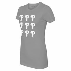 Philadelphia Phillies Tiny Turnip Women's Logo Grid  T-Shirt - Gray T-shirts