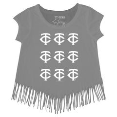 Minnesota Twins Tiny Turnip Girls Youth Logo Grid Fringe T-Shirt - Gray T-shirts