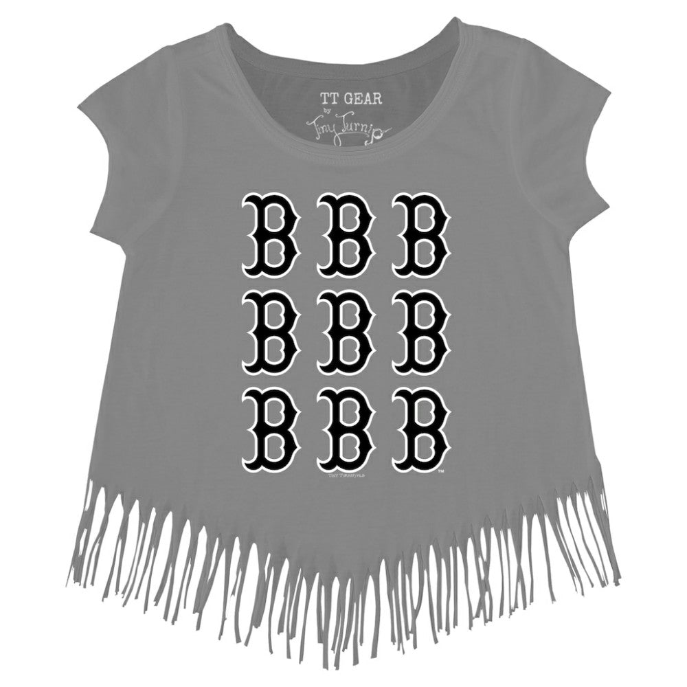 Boston Red Sox Tiny Turnip Girls Youth Logo Grid Fringe T-Shirt - Gray T-shirts