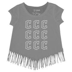 Cleveland Guardians Tiny Turnip Girls Youth Logo Grid Fringe T-Shirt - Gray T-shirts