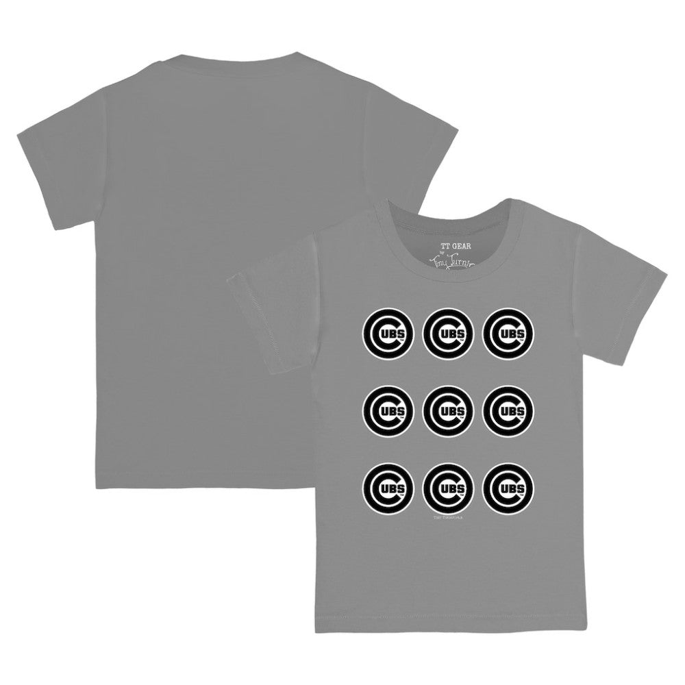 Chicago Cubs Tiny Turnip Youth Logo Grid  T-Shirt - Gray T-shirts
