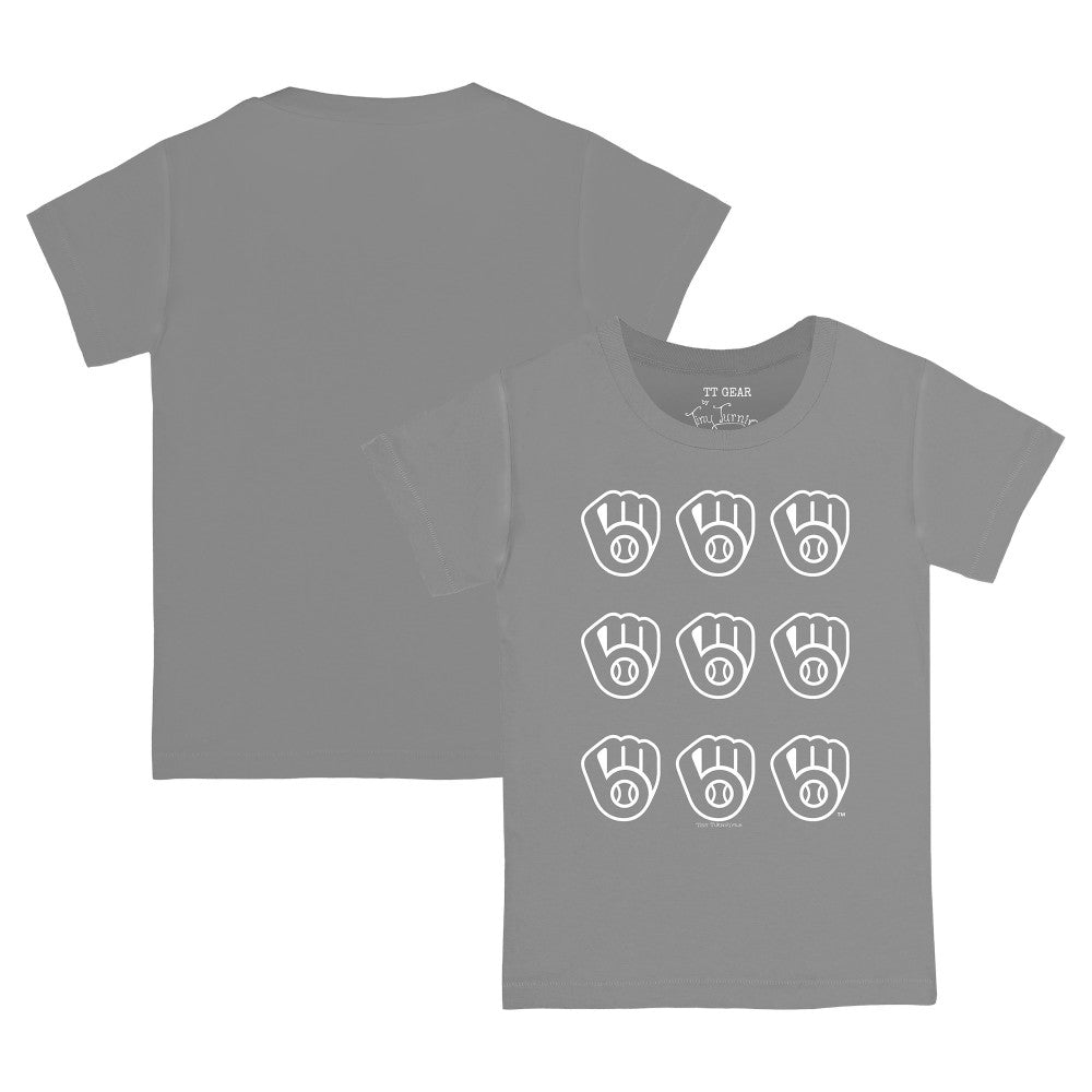 Milwaukee Brewers Tiny Turnip Youth Logo Grid  T-Shirt - Gray T-shirts