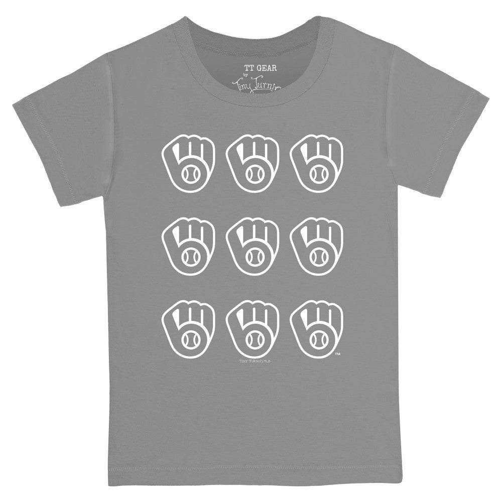 Milwaukee Brewers Tiny Turnip Youth Logo Grid  T-Shirt - Gray T-shirts