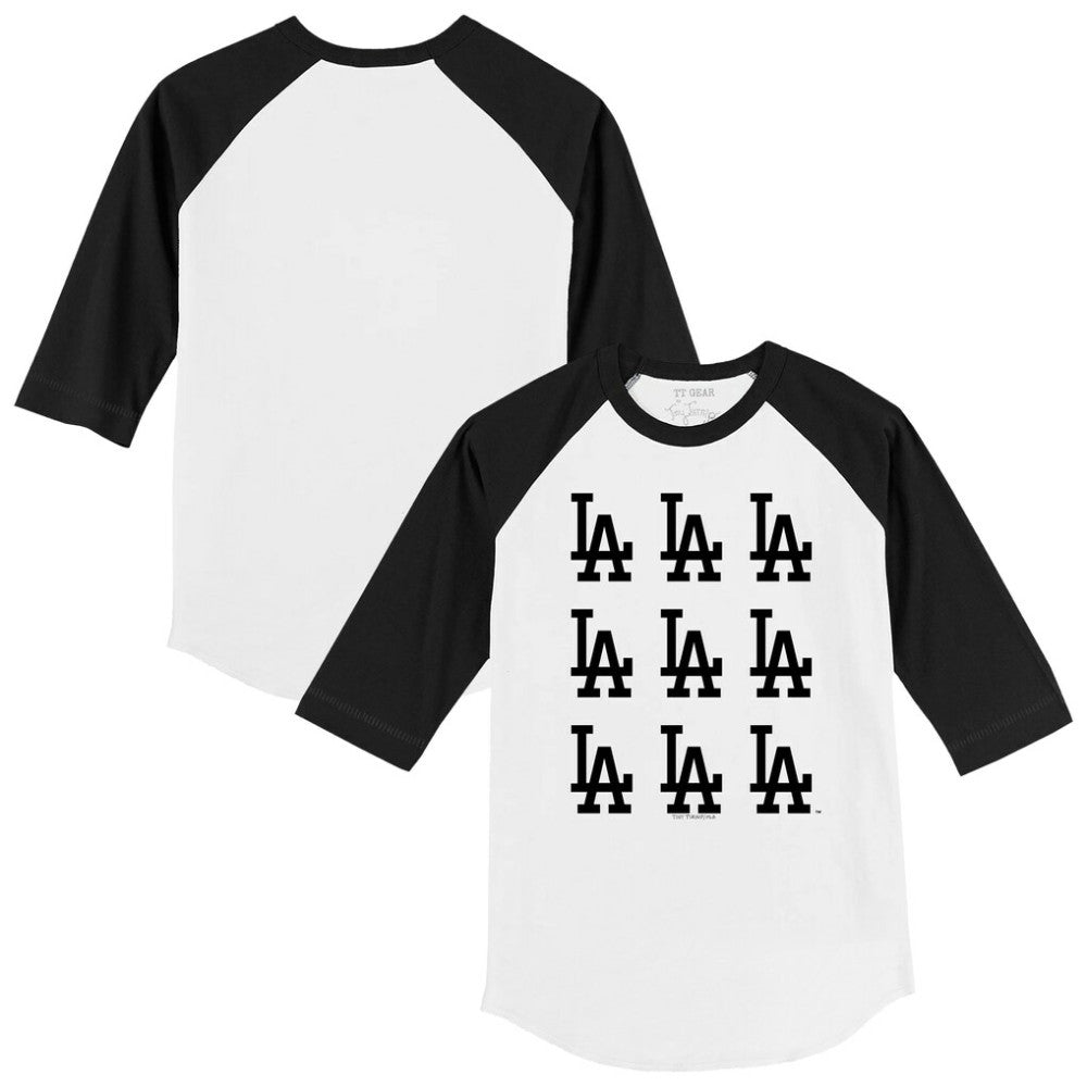 Los Angeles Dodgers Tiny Turnip Youth Logo Grid Raglan 3/4-Sleeve T-Shirt - White/Black T-shirts
