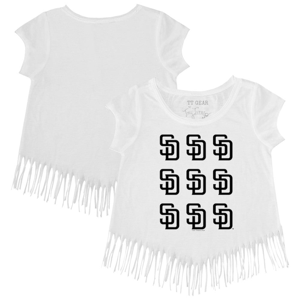 San Diego Padres Tiny Turnip Girls Youth Logo Grid Fringe T-Shirt - White T-shirts