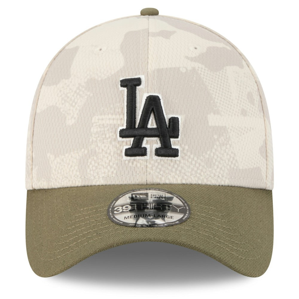 Los Angeles Dodgers New Era 2025 Armed Forces Day 39THIRTY Flex Hat - Light Beige/Olive Hats
