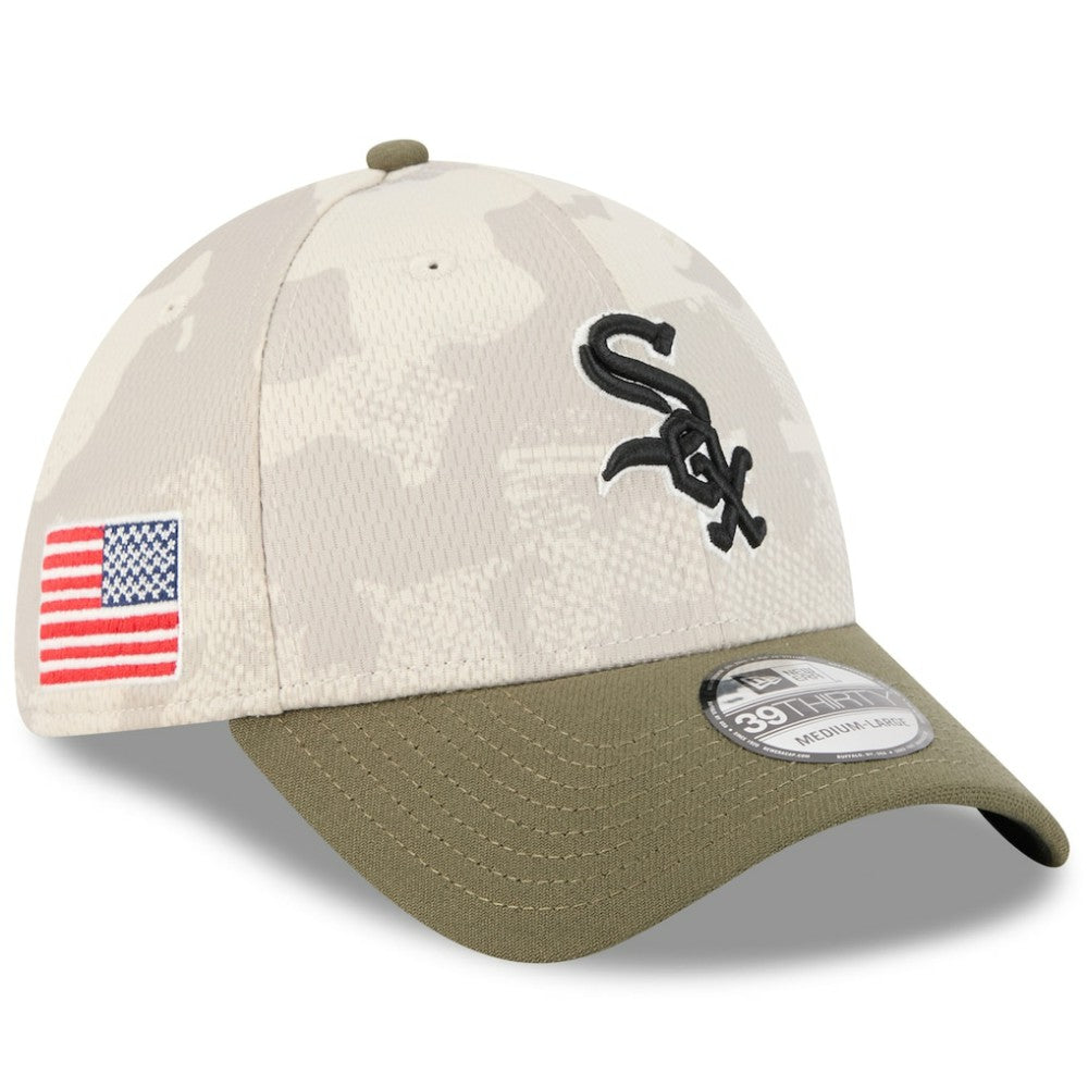 Chicago White Sox New Era 2025 Armed Forces Day 39THIRTY Flex Hat - Light Beige/Olive Hats