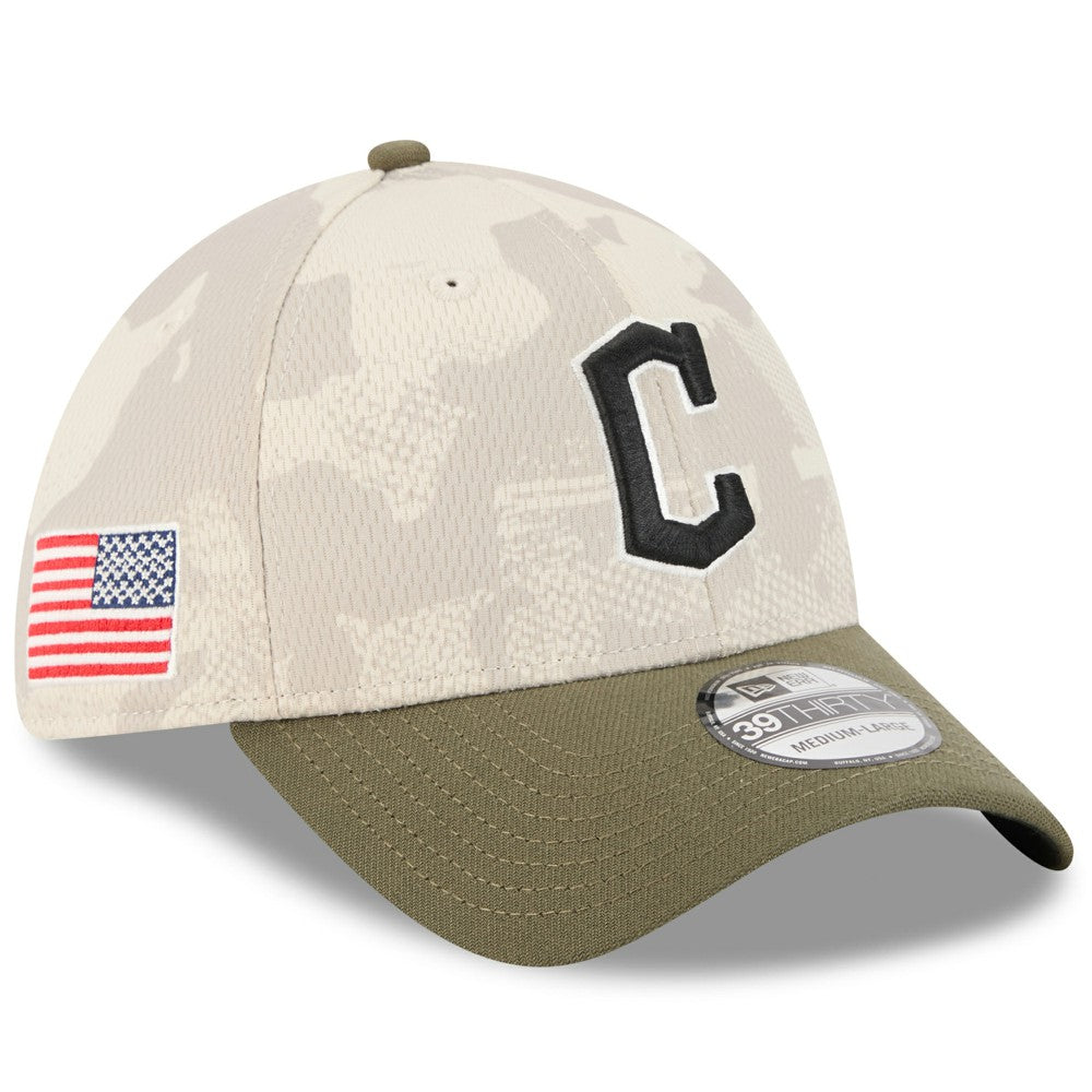 Cleveland Guardians New Era 2025 Armed Forces Day 39THIRTY Flex Hat - Light Beige/Olive Hats