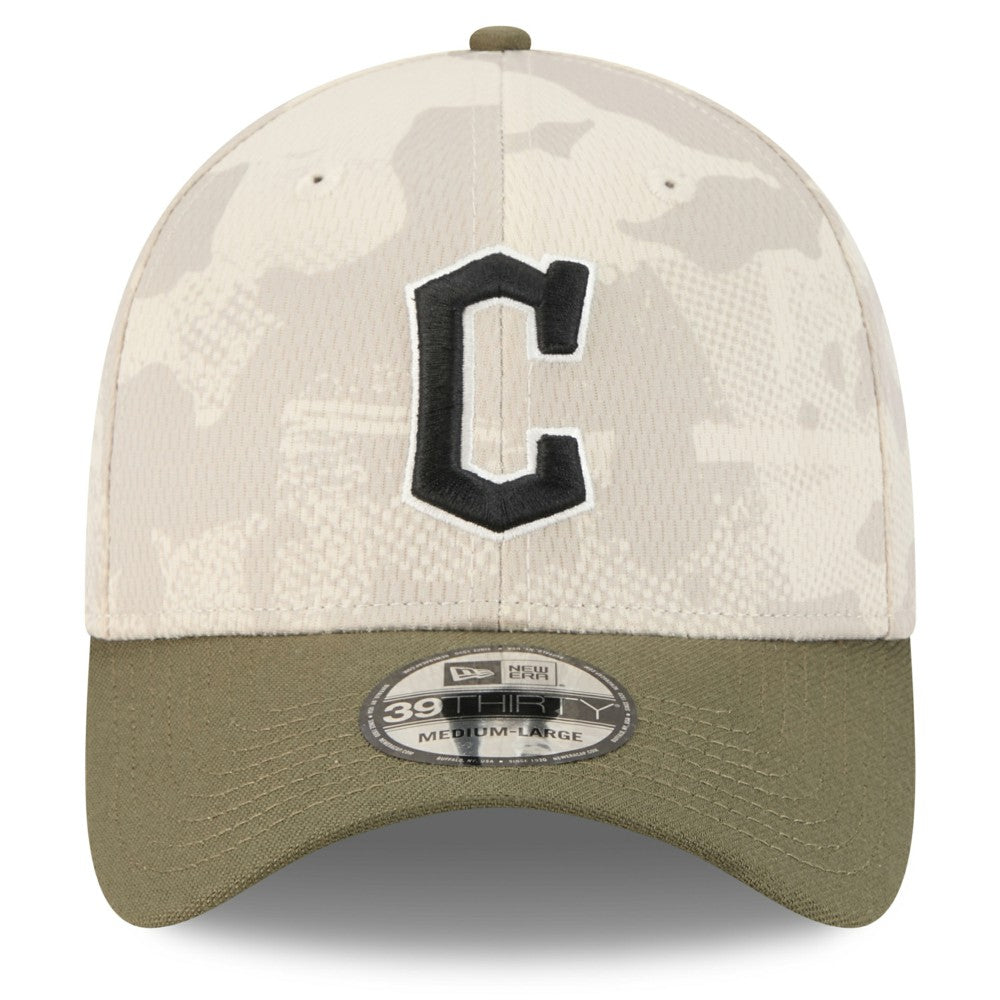 Cleveland Guardians New Era 2025 Armed Forces Day 39THIRTY Flex Hat - Light Beige/Olive Hats