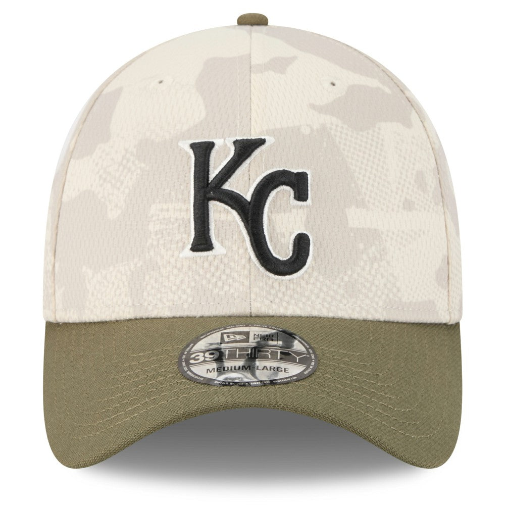 Kansas City Royals New Era 2025 Armed Forces Day 39THIRTY Flex Hat - Light Beige/Olive Hats