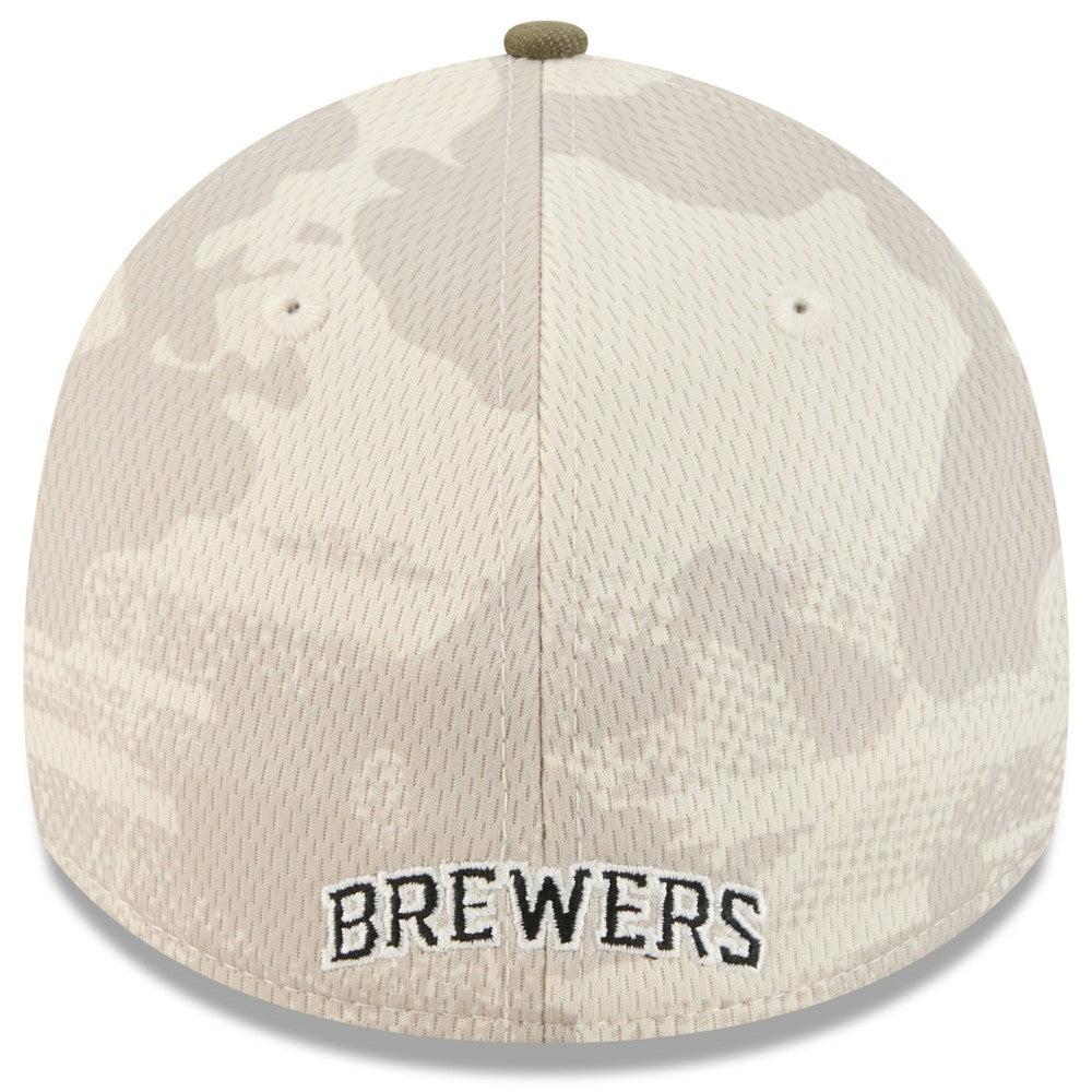 Milwaukee Brewers New Era 2025 Armed Forces Day 39THIRTY Flex Hat - Light Beige/Olive Hats