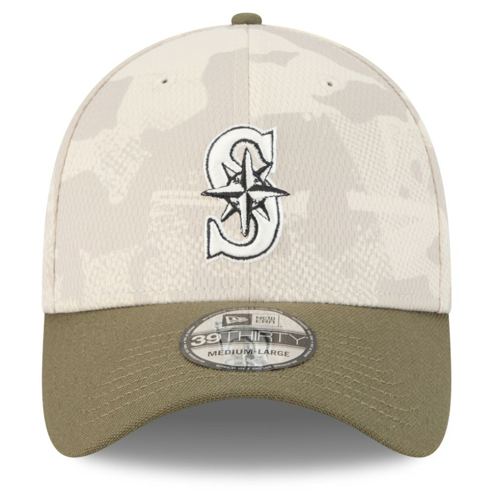 Seattle Mariners New Era 2025 Armed Forces Day 39THIRTY Flex Hat - Light Beige/Olive Hats