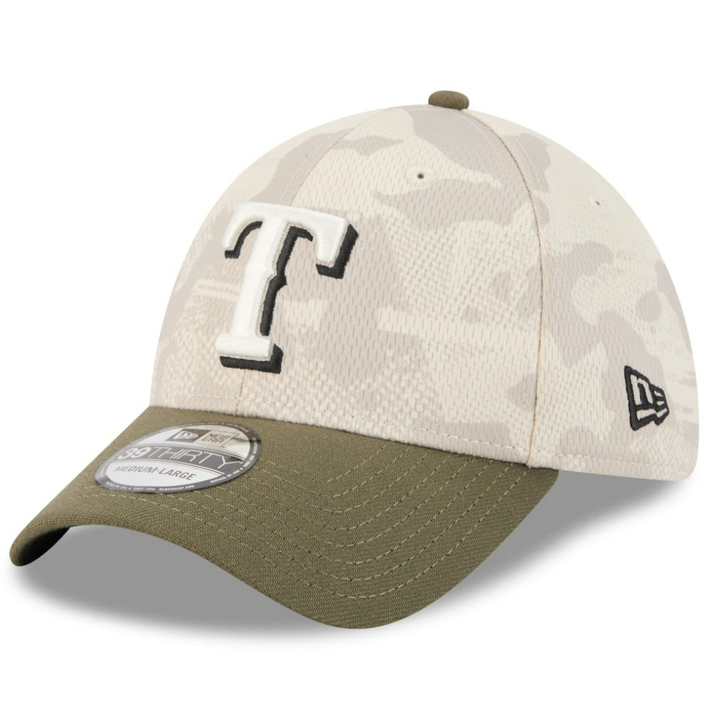 Texas Rangers New Era 2025 Armed Forces Day 39THIRTY Flex Hat - Light Beige/Olive Hats