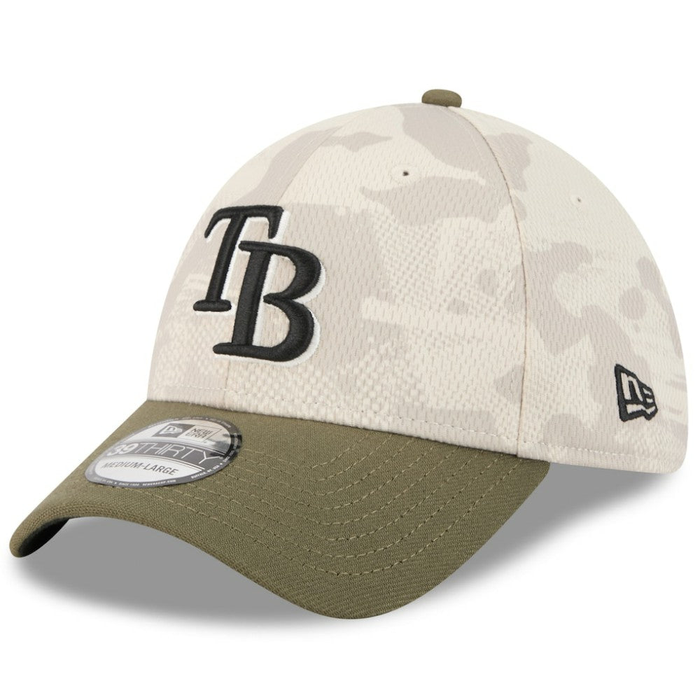 Tampa Bay Rays New Era 2025 Armed Forces Day 39THIRTY Flex Hat - Light Beige/Olive Hats