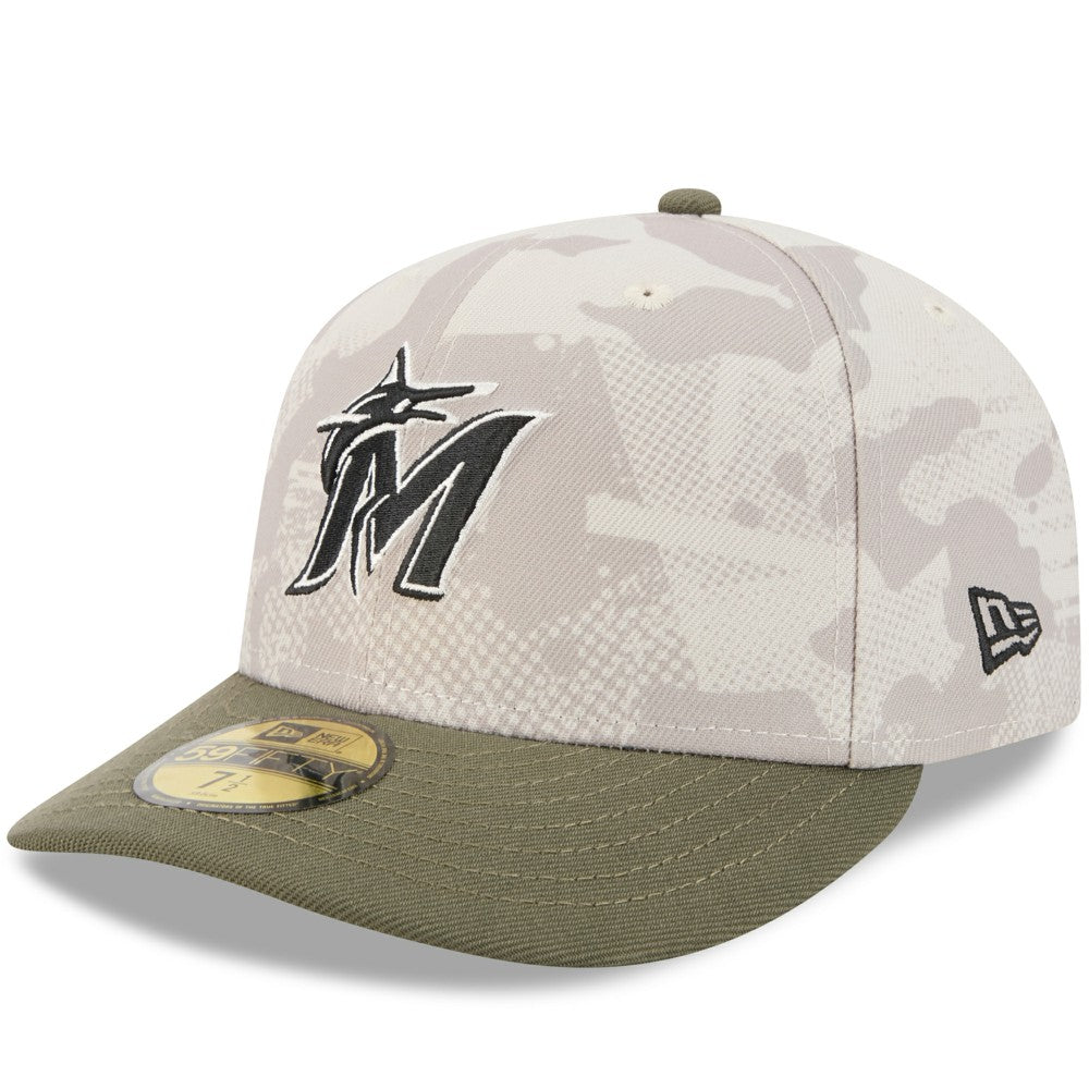 Miami Marlins New Era 2025 Armed Forces Day 59FIFTY Fitted Hat - Light Beige/Olive Hats