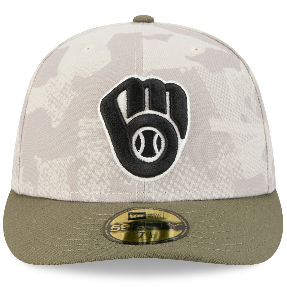 Milwaukee Brewers New Era 2025 Armed Forces Day 59FIFTY Fitted Hat - Light Beige/Olive Hats