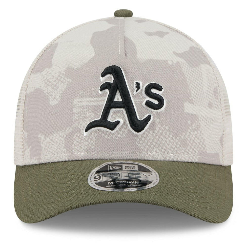 Athletics New Era 2025 Armed Forces Day 9FORTY M-Crown A-Frame Adjustable Hat - Light Beige/Olive Hats