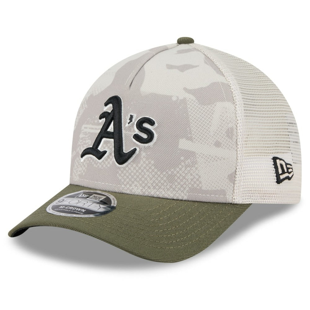 Athletics New Era 2025 Armed Forces Day 9FORTY M-Crown A-Frame Adjustable Hat - Light Beige/Olive Hats