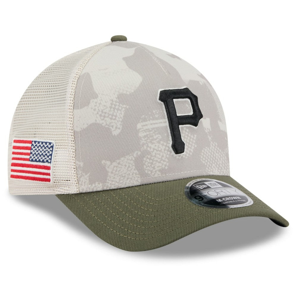 Pittsburgh Pirates New Era 2025 Armed Forces Day 9FORTY M-Crown A-Frame Adjustable Hat - Light Beige/Olive Hats