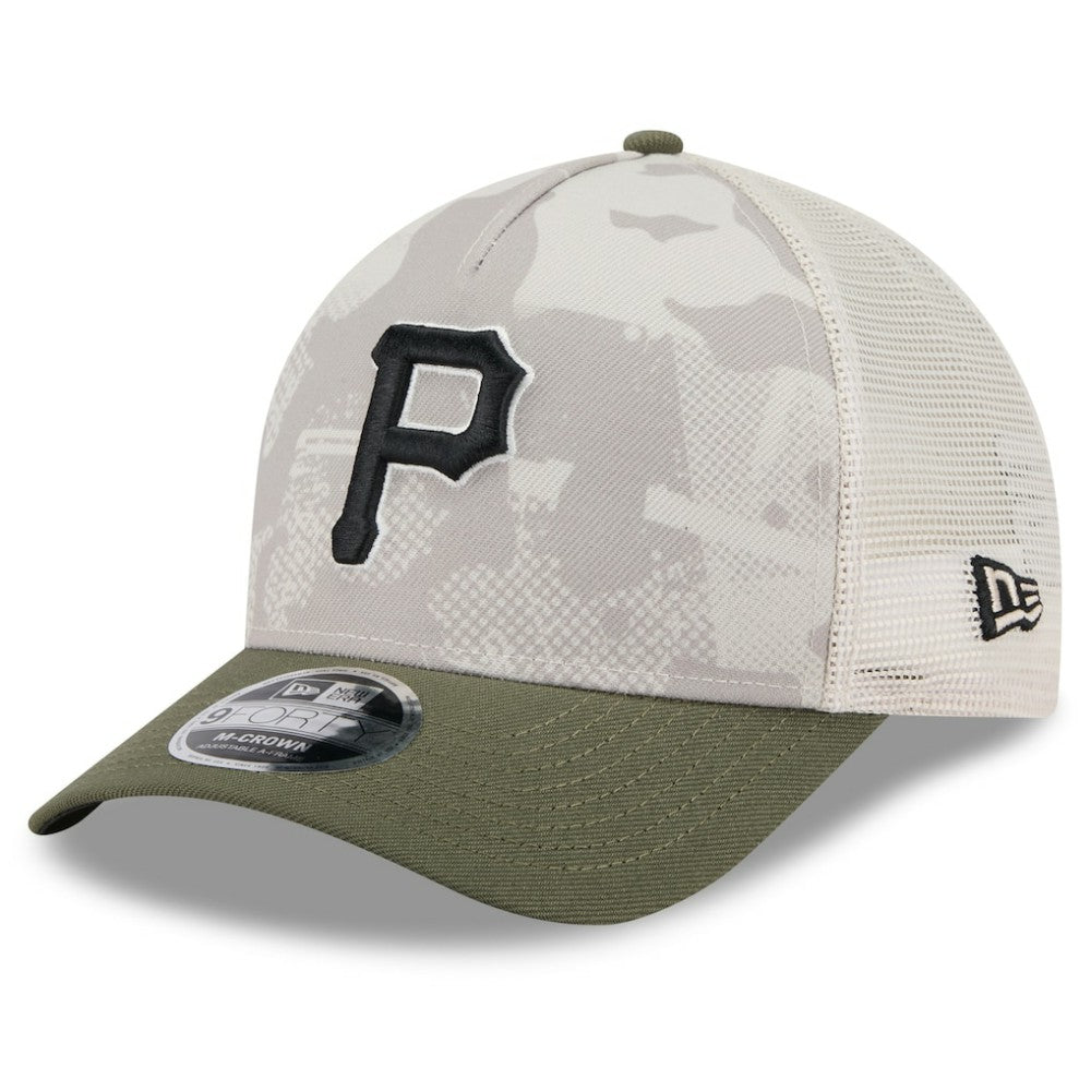Pittsburgh Pirates New Era 2025 Armed Forces Day 9FORTY M-Crown A-Frame Adjustable Hat - Light Beige/Olive Hats