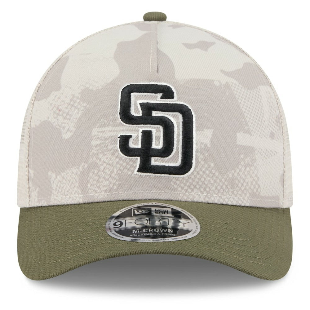 San Diego Padres New Era 2025 Armed Forces Day 9FORTY M-Crown A-Frame Adjustable Hat - Light Beige/Olive Hats