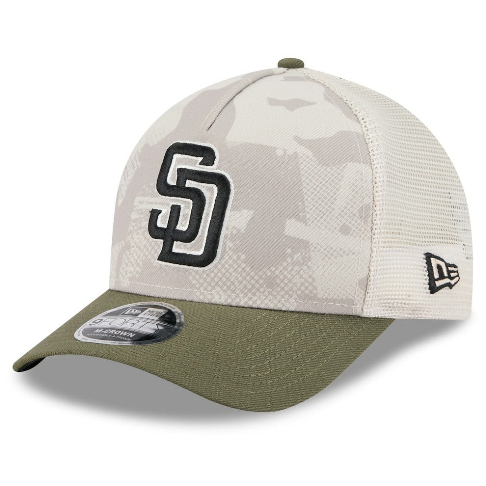 San Diego Padres New Era 2025 Armed Forces Day 9FORTY M-Crown A-Frame Adjustable Hat - Light Beige/Olive Hats
