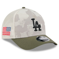 Los Angeles Dodgers New Era 2025 Armed Forces Day 9FORTY M-Crown A-Frame Adjustable Hat - Light Beige/Olive Hats