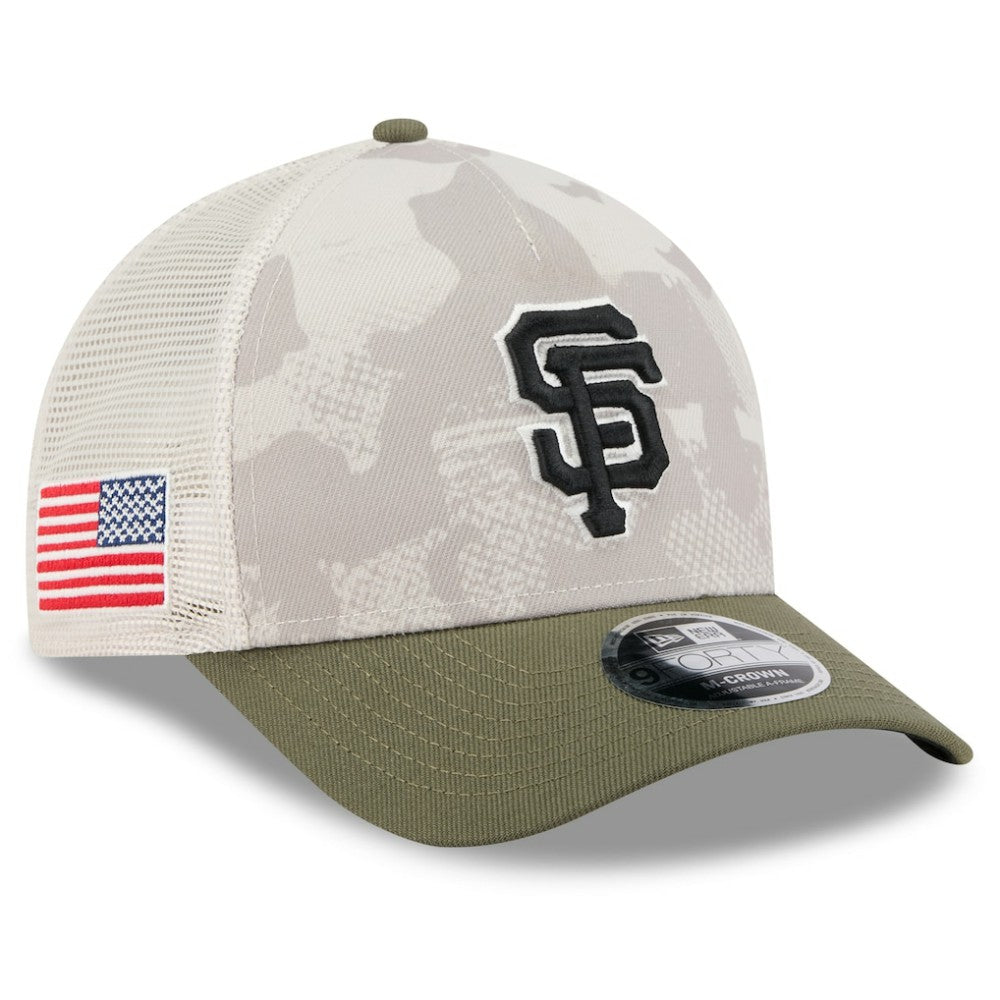 San Francisco Giants New Era 2025 Armed Forces Day 9FORTY M-Crown A-Frame Adjustable Hat - Light Beige/Olive Hats