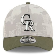 Colorado Rockies New Era 2025 Armed Forces Day 9FORTY M-Crown A-Frame Adjustable Hat - Light Beige/Olive Hats