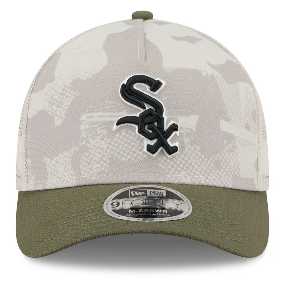 Chicago White Sox New Era 2025 Armed Forces Day 9FORTY M-Crown A-Frame Adjustable Hat - Light Beige/Olive Hats