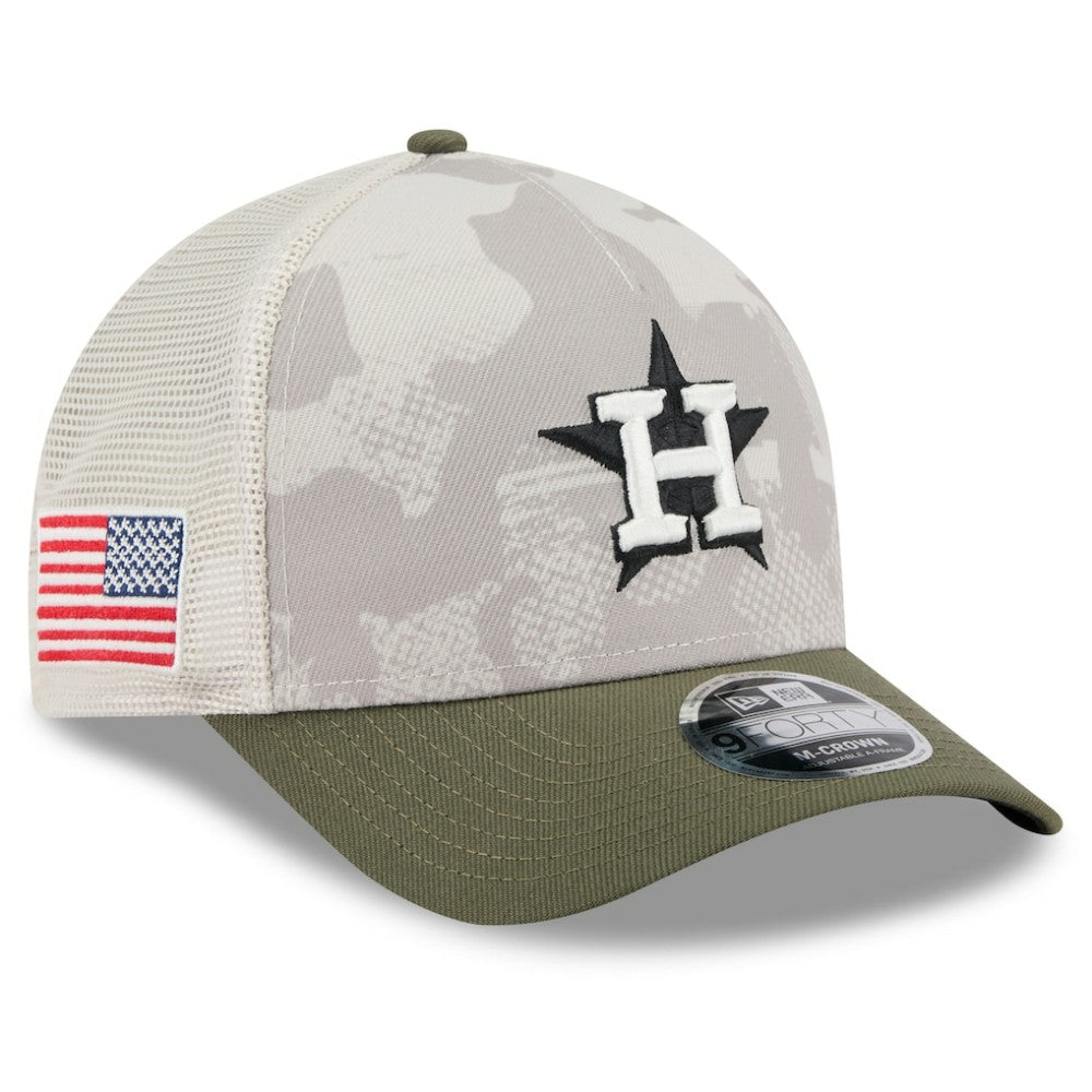 Houston Astros New Era 2025 Armed Forces Day 9FORTY M-Crown A-Frame Adjustable Hat - Light Beige/Olive Hats