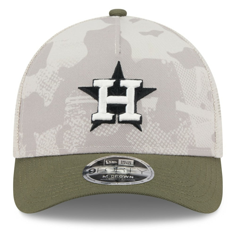 Houston Astros New Era 2025 Armed Forces Day 9FORTY M-Crown A-Frame Adjustable Hat - Light Beige/Olive Hats