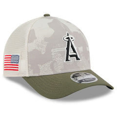 Los Angeles Angels New Era 2025 Armed Forces Day 9FORTY M-Crown A-Frame Adjustable Hat - Light Beige/Olive Hats