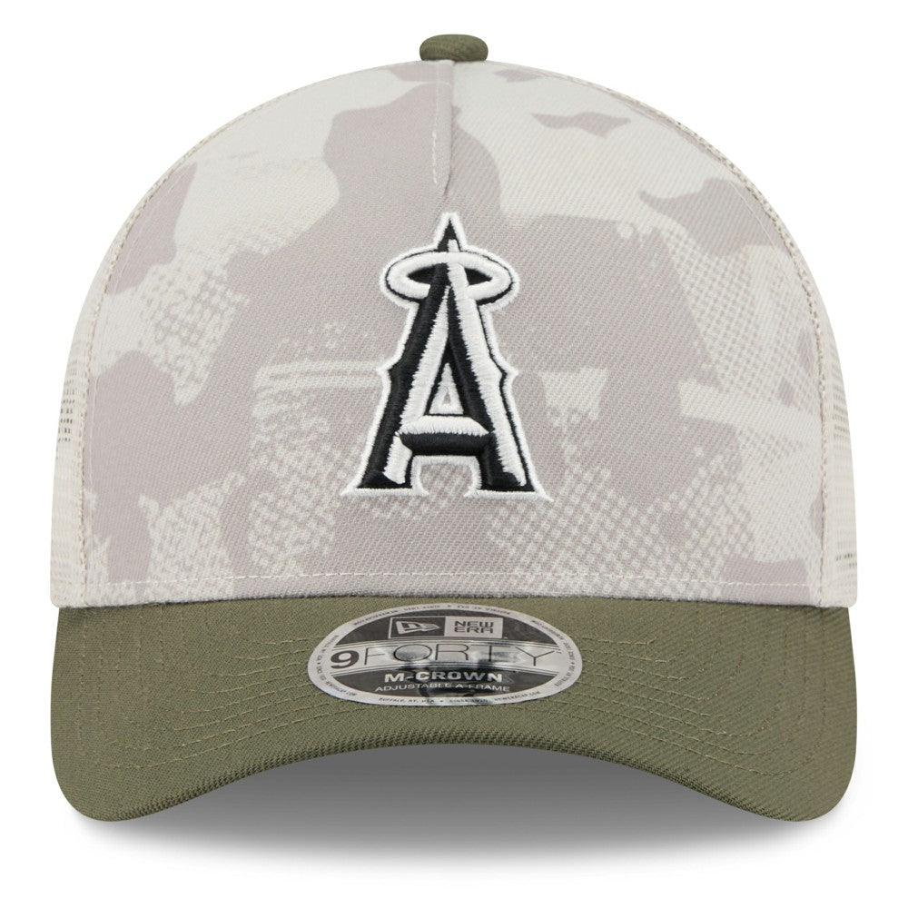 Los Angeles Angels New Era 2025 Armed Forces Day 9FORTY M-Crown A-Frame Adjustable Hat - Light Beige/Olive Hats