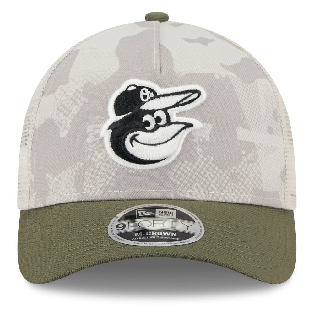 Baltimore Orioles New Era 2025 Armed Forces Day 9FORTY M-Crown A-Frame Adjustable Hat - Light Beige/Olive Hats