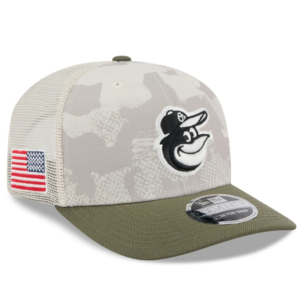 Baltimore Orioles New Era 2025 Armed Forces Day 9SEVENTY Stretch-Snap Hat - Light Beige/Olive Hats