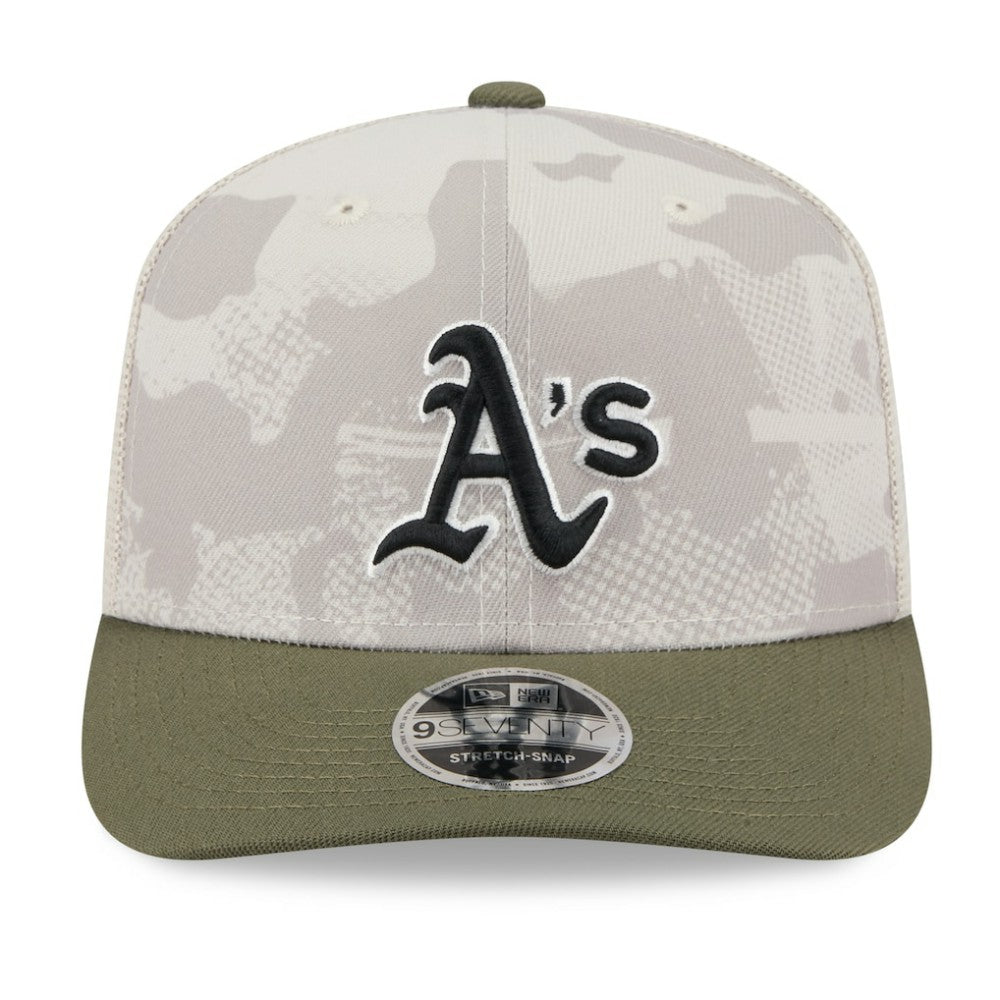 Athletics New Era 2025 Armed Forces Day 9SEVENTY Stretch-Snap Hat - Light Beige/Olive Hats