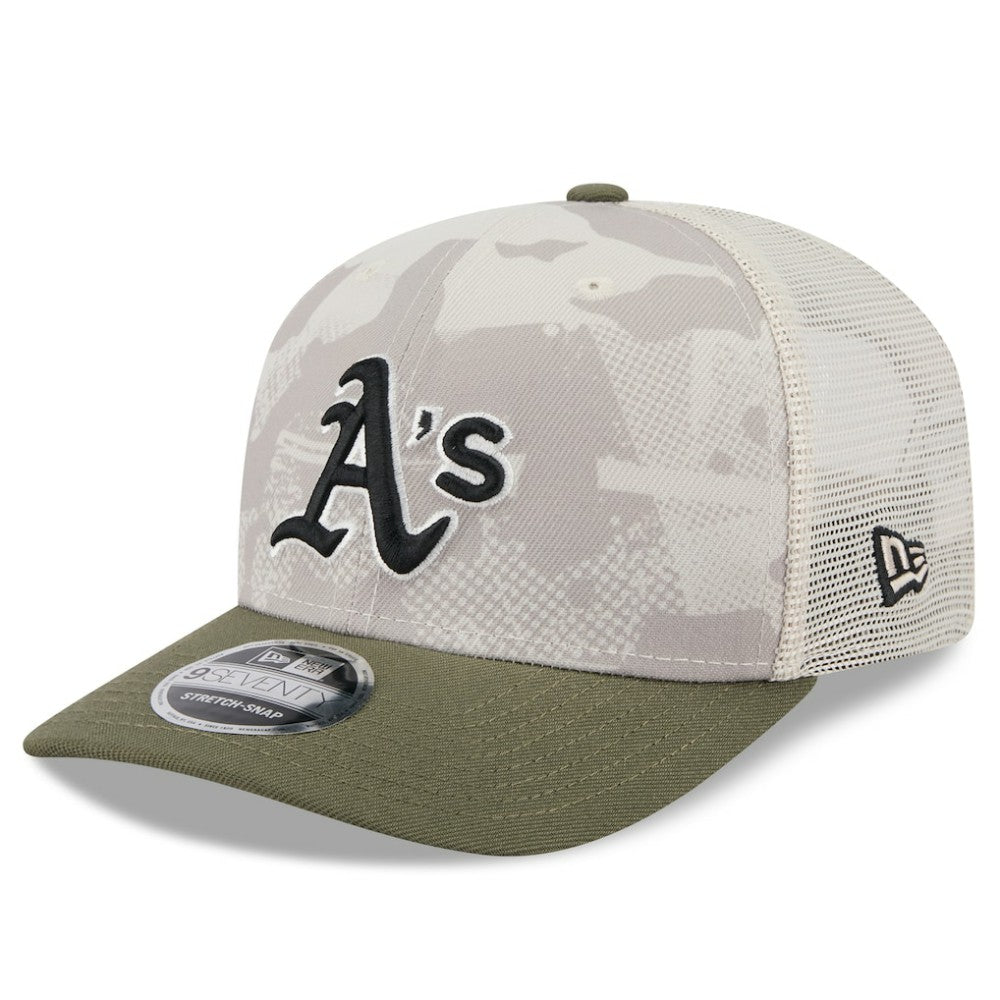 Athletics New Era 2025 Armed Forces Day 9SEVENTY Stretch-Snap Hat - Light Beige/Olive Hats