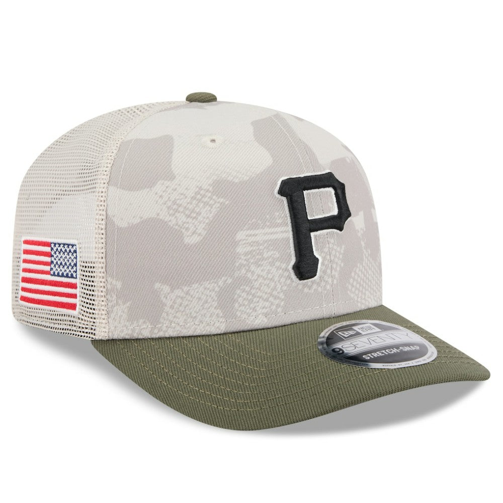Pittsburgh Pirates New Era 2025 Armed Forces Day 9SEVENTY Stretch-Snap Hat - Light Beige/Olive Hats
