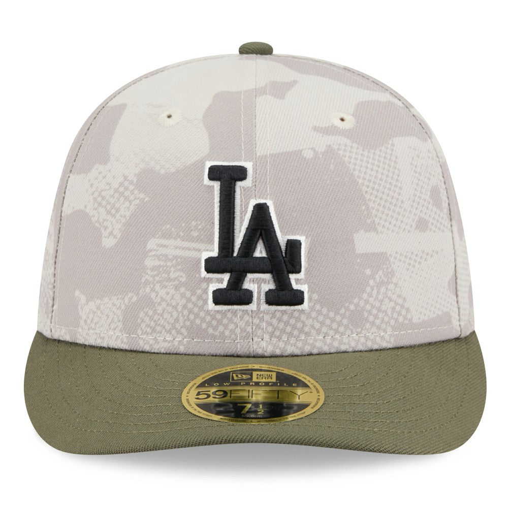 Los Angeles Dodgers New Era 2025 Armed Forces Day Low Profile 59FIFTY Fitted Hat - Light Beige/Olive Hats