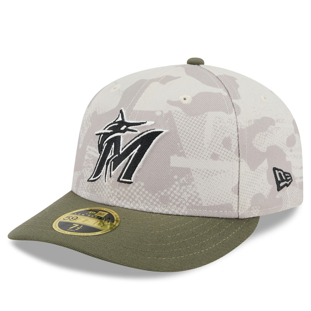 Miami Marlins New Era 2025 Armed Forces Day Low Profile 59FIFTY Fitted Hat - Light Beige/Olive Hats