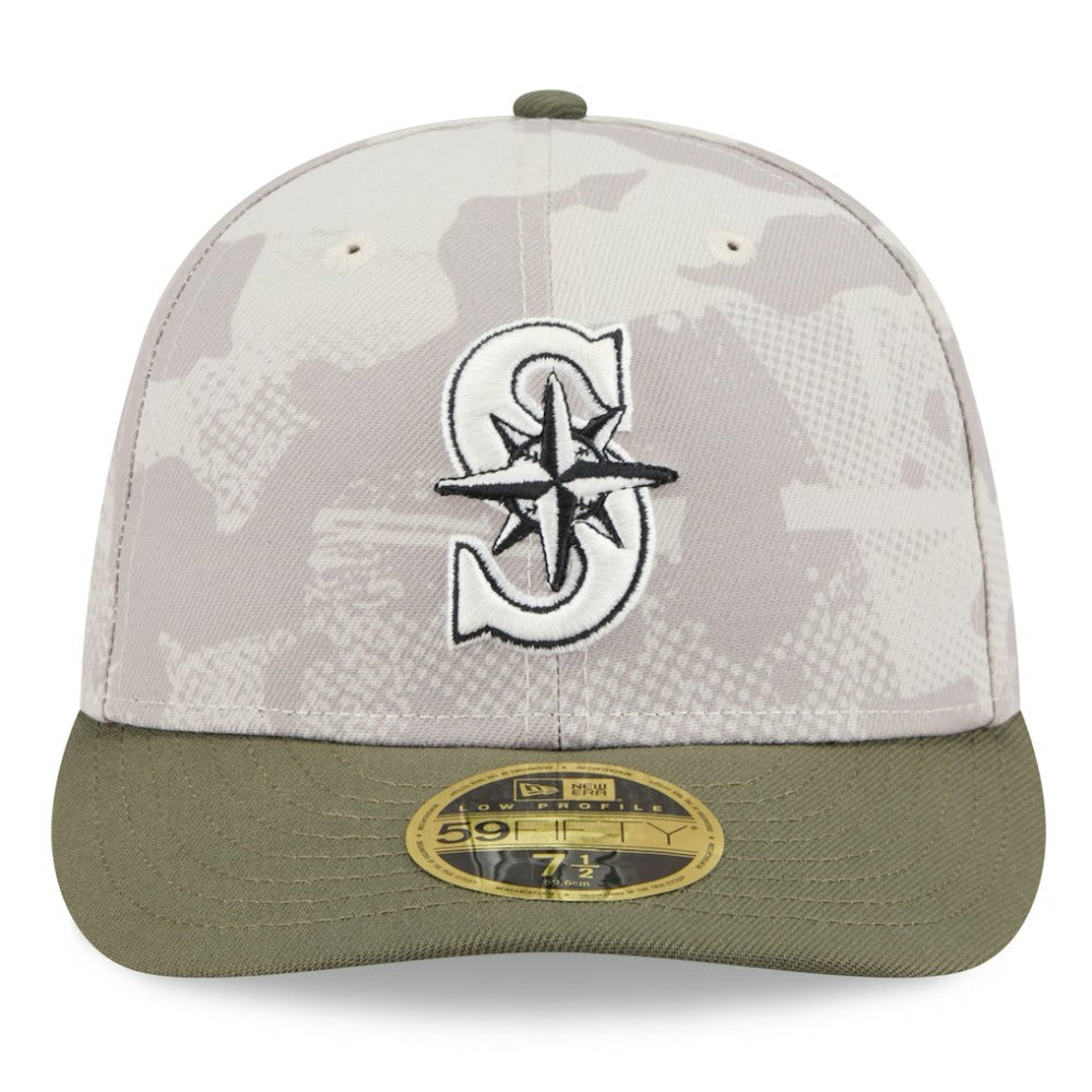 Seattle Mariners New Era 2025 Armed Forces Day Low Profile 59FIFTY Fitted Hat - Light Beige/Olive Hats