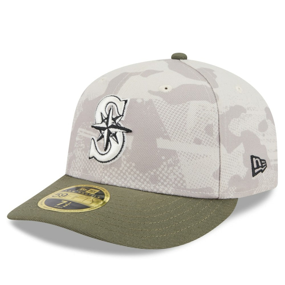 Seattle Mariners New Era 2025 Armed Forces Day Low Profile 59FIFTY Fitted Hat - Light Beige/Olive Hats
