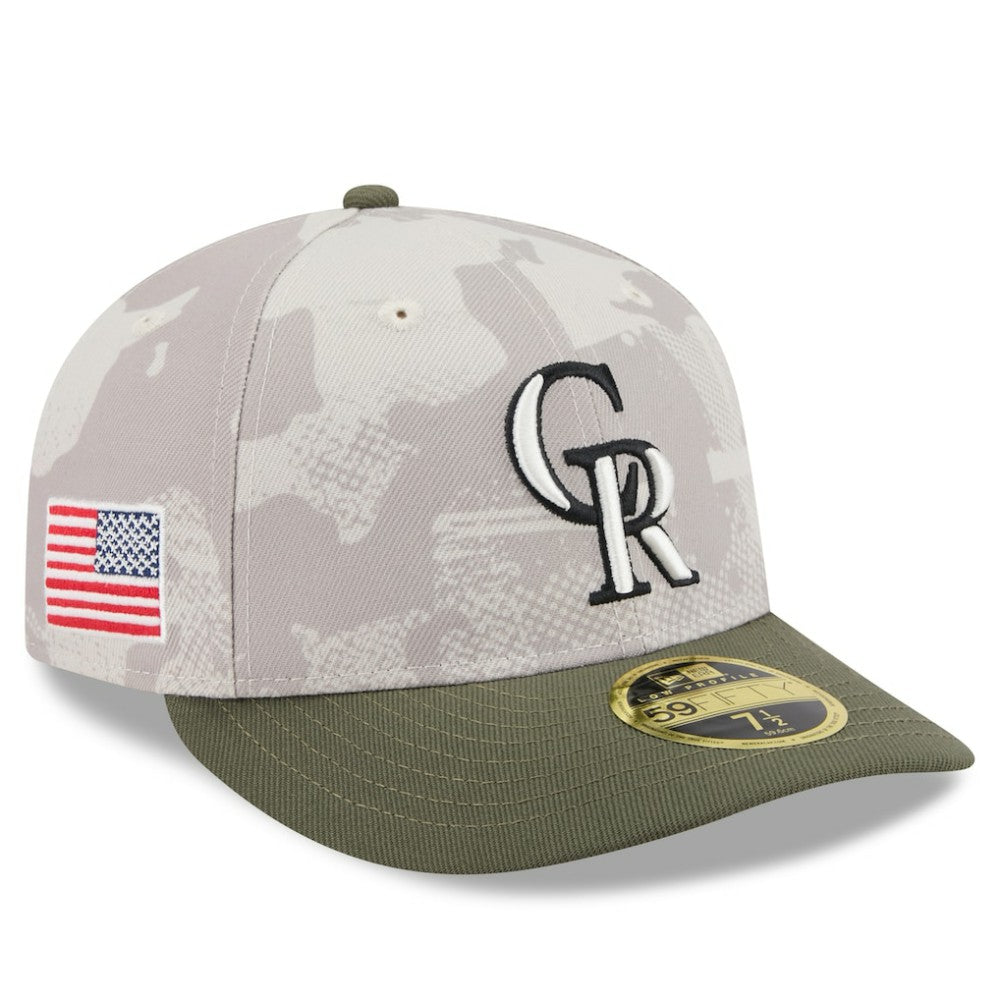 Colorado Rockies New Era 2025 Armed Forces Day Low Profile 59FIFTY Fitted Hat - Light Beige/Olive Hats